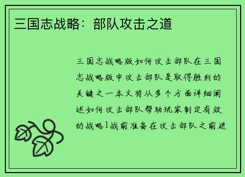 三国志战略：部队攻击之道